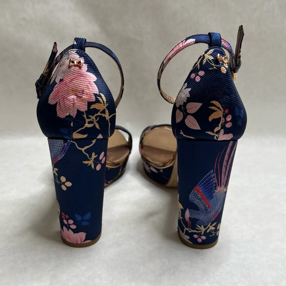 TED BAKER Navy Chinoiserie Junaaa Jacquard Platform Sandals - Sz 38 / 7.5 - Picture 7 of 16